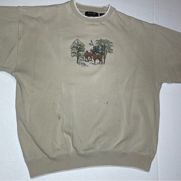 Croft & Barrow Beige Crewneck Sweater with Nature Deer Design - Flaw - Picture 3 of 8